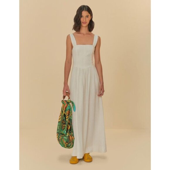 NWT Farm Rio Stretch Linen Blend Cami Maxi Dress Size S Classic Off White - Picture 1 of 16